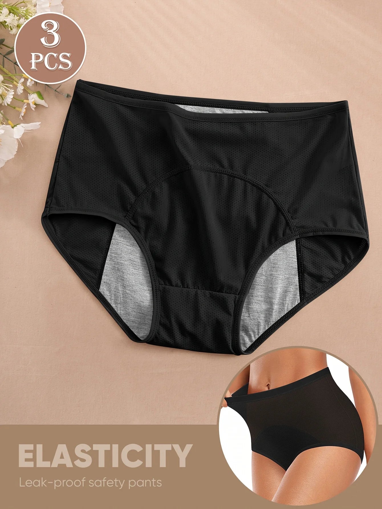 Culottes Menstruelles (Pack de 3) – Taille Haute, Anti-Fuite & Respirantes