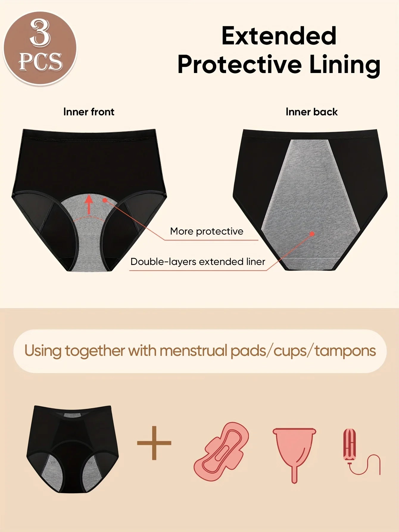 Culottes Menstruelles (Pack de 3) – Taille Haute, Anti-Fuite & Respirantes